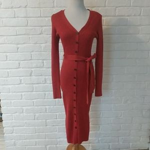 Ribbed Sweater Dress in Rust